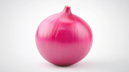 A large pink onion is shown on a white background. The onion is the main focus of the image, and its bright color stands out against the white background. Concept of freshness and vitality