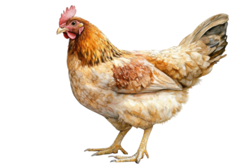 Colorful hen standing on its feet with a proud stance in a natural setting during daylight hours