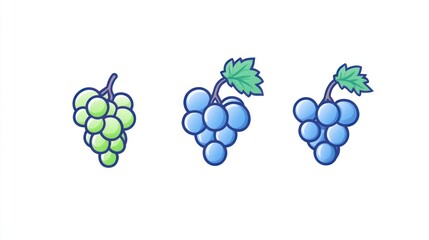 Cartoon Grapes, Green & Blue, Different Shades. Illustration. Use Food, Health, Education