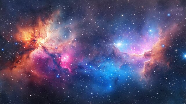 Vibrant space nebula with glowing gas clouds and distant stars in the universe, seamless looping 4K time-lapse animation video background