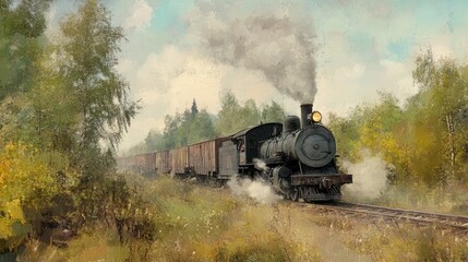 Obraz premium A vintage steam train is traveling through a natural environment