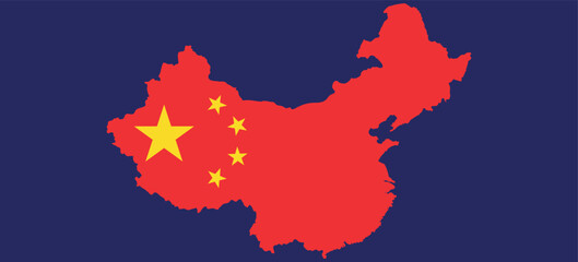 China flag in country shape. Chinese national symbol with red background and five yellow stars forming a distinctive pattern. Iconic representation of China’s identity and culture.
