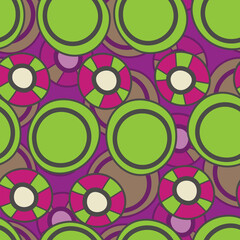 Fototapeta premium Seamless pattern with geometric aboriginal ornament. Ethnic tribal rounded color background. Afican, australian motiph. Dots painting. Vector illustration, template design for cloth, card, fabric.