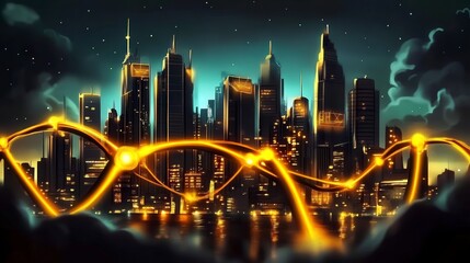 Obraz premium Futuristic Digital Cityscape with Glow and Networks