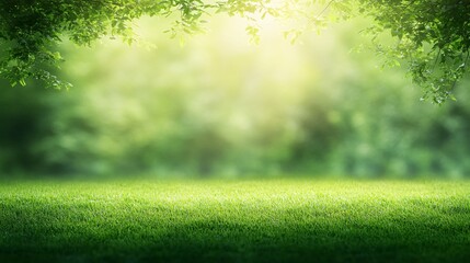 Fototapeta premium Green grass and trees create a beautiful natural landscape scene