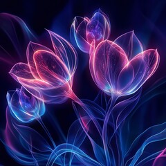 Abstract tulip pattern, glowing with radiant neon gradients, forming surreal shapes, dynamic and artistic, ultra-detailed and futuristic