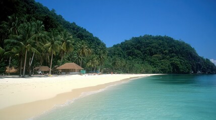 Obraz premium Idyllic Tropical Beach with White Sand, Palm Trees and Turquoise Water