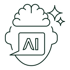 Conversational AI Agent Icon. AI Chat Interface, Natural Language AI, AI Speech. Editable Stroke.