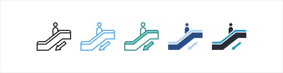 Escalator Down Icon Set Multiple Style Collection