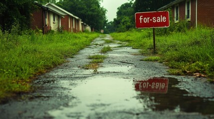 Overgrown Driveway with For Sale Sign