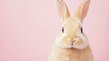Obraz premium Photo of a little bunny, on a soft pink background Easter theme
