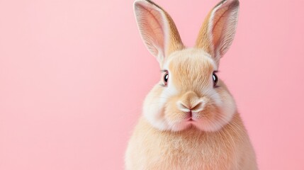 Fototapeta premium Photo of a little bunny, on a soft pink background Easter theme