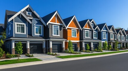 Colorful Townhouses Row Under Sunny Sky