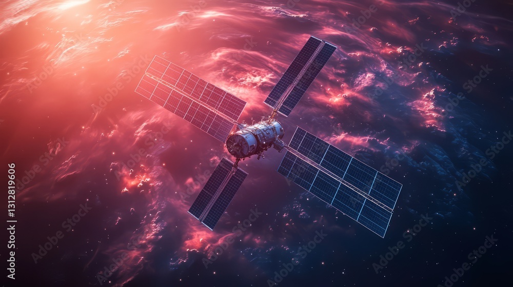 Wall mural a space shuttle is flying through the sky above a planet. the shuttle is surrounded by a lot of star