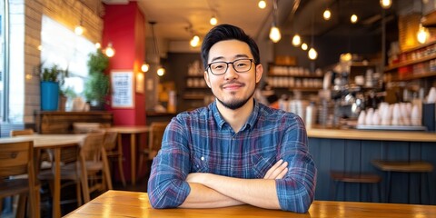 Obraz premium friendly entrepreneur standing in boba cafe