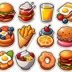 foods breakfeast set sticker isolated on white background