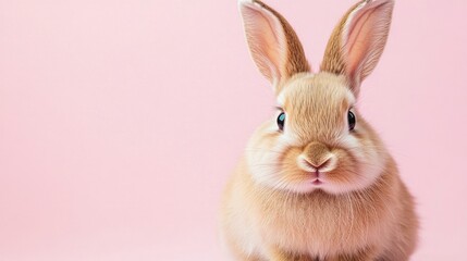 Obraz premium Photo of a little bunny, on a soft pink background Easter theme