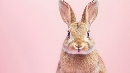 Obraz premium Photo of a little bunny, on a soft pink background Easter theme