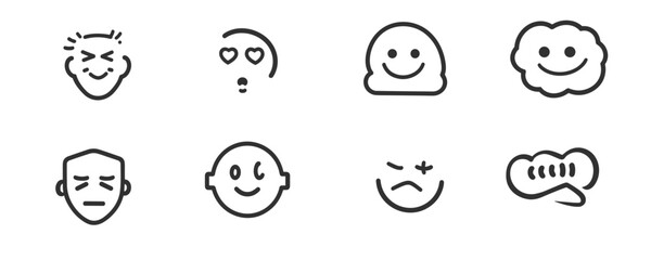 Flat linear icons set of emotion faces with various expressions.