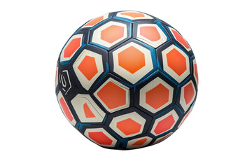 Fototapeta premium Colorful soccer ball with a unique hexagonal design displayed on a white background highlighting its vibrant patterns