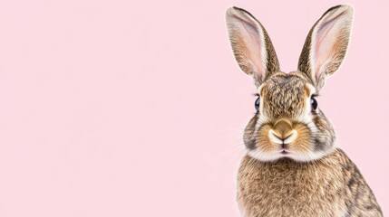 Obraz premium Photo of a little bunny, on a soft pink background Easter theme