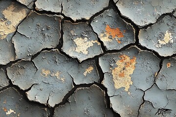 Cracked Dry Earth Texture: Dark Grey and Black Tones with Rusty Orange Accents