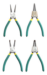 Snap ring pliers set on transparent background
