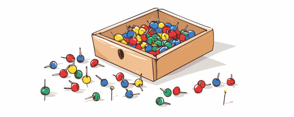 Flat style push pins and box icons set in vector format.