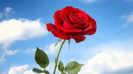 Fototapeta premium Stunning Single Red Rose Against Blue Sky Background
