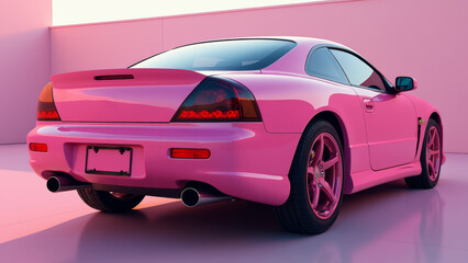 vibrant pink sports car with sleek design and dual exhaust pipes