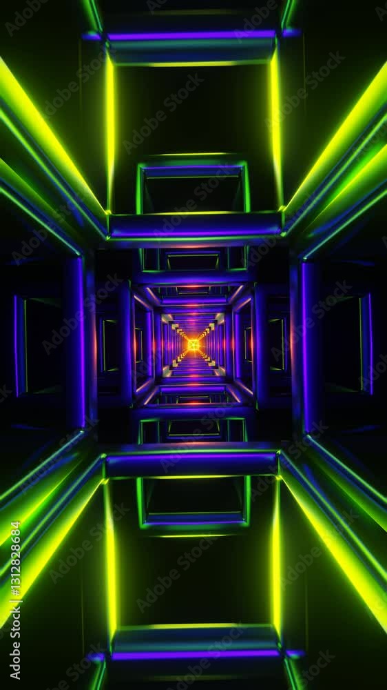 Poster vertical video of futuristic abstract waves in a seamless glowing vj loop