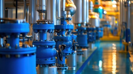 A detailed view of machinery and equipment actively working at a wastewater treatment facility.