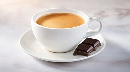 Elegant coffee and chocolate composition on marble surface for pleasant break