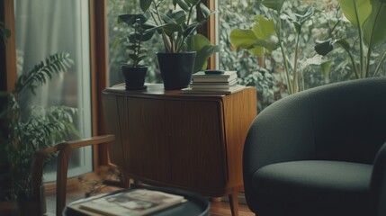 Cozy Reading Nook with Armchair Plants and Natural Light