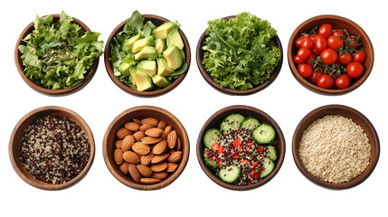 Organic Superfood Display Healthy Food Selection with Salads and Quinoa, Nutritious Healthy Food with Avocados and Nuts, Fresh Healthy Food Display for Balanced Diet Promotion