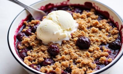Delicious berry crumble with ice cream