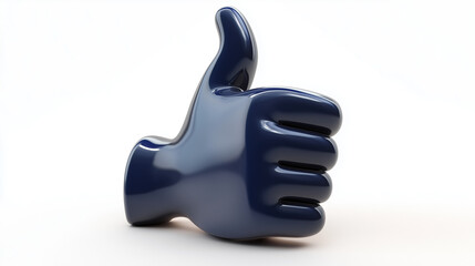 3d rendering of a dark blue glossy thumbs up on white background, giving positive feedback