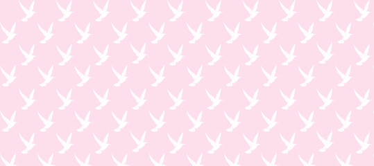 Pink pattern with white silhouette of birds flight background