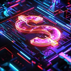 Dollar sign etched in a glowing holographic panel, vibrant neon colors, futuristic and sleek, ultra-detailed, cutting-edge technology vibe