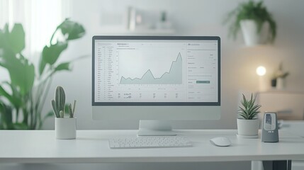 Home office computer with growth chart