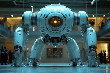 Fototapeta premium Impressive robot display in a modern exhibition hall showcasing cutting-edge technology and design concepts