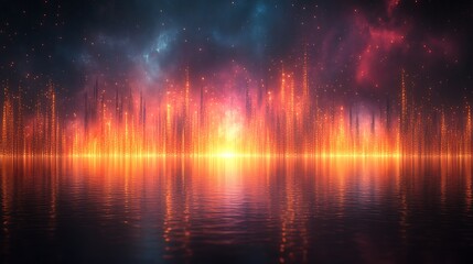 Fototapeta premium Abstract bright light reflection in water against dark background sky