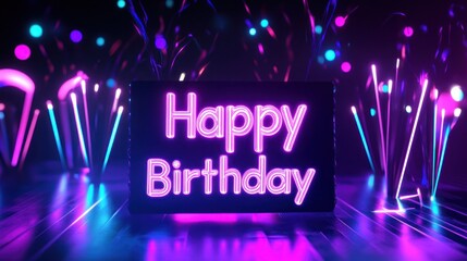 Neon Happy Birthday Sign in a Festive Scene