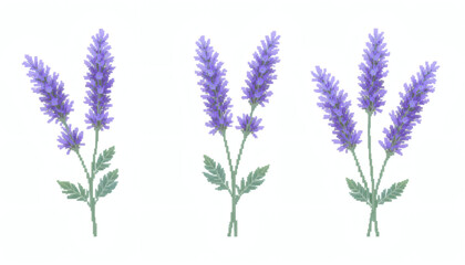 Naklejka premium 8-Bit Pixel Light Purple Lavender Flower – Retro Floral Art – Three Perspectives Pixelated Design – Isolated on White Background – Classic Pixel Spring Illustration