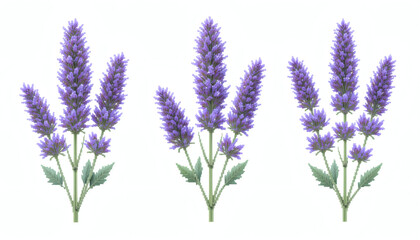 Naklejka premium 8-Bit Pixel Light Purple Lavender Flower – Retro Floral Art – Three Perspectives Pixelated Design – Isolated on White Background – Classic Pixel Spring Illustration