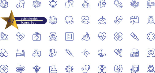 icons related to public health. Linear icon collection.