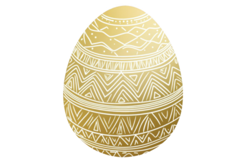 Vector Easter egg in golden color with a linear, abstract, wavy texture, isolated on a white background