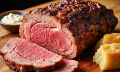 Juicy roast beef close-up shot