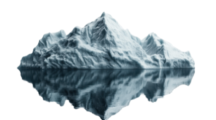 Large iceberg floating on calm water with transparent background