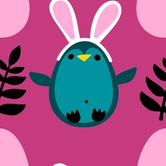Easter animals seamless penguin and eggs pattern for wrapping paper and fabrics and linens and spring kitchen textiles